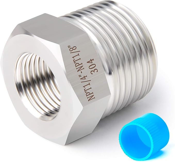 TAISHER 5PCS Forging of 304 Stainless Steel Reducer Hex Bushing, 1/4" Male NPT to 1/8" Female NPT, Reducing Forging Pipe Adapter Fitting