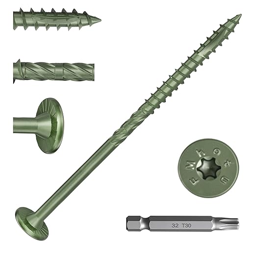#14 Heavy-Duty Wood Screws, Star Drive Deck Screws, Rust Resistant Timber Screws for Timber/Log/Landscaping Wood (6 Inch,100Pcs,Green)