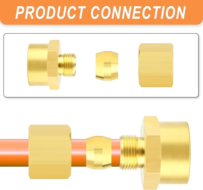 GASHER 5PCS Brass Compression Union Tube Pipe Fitting Connector, 5/16" Tube OD x 1/2" NPT Female Connector
