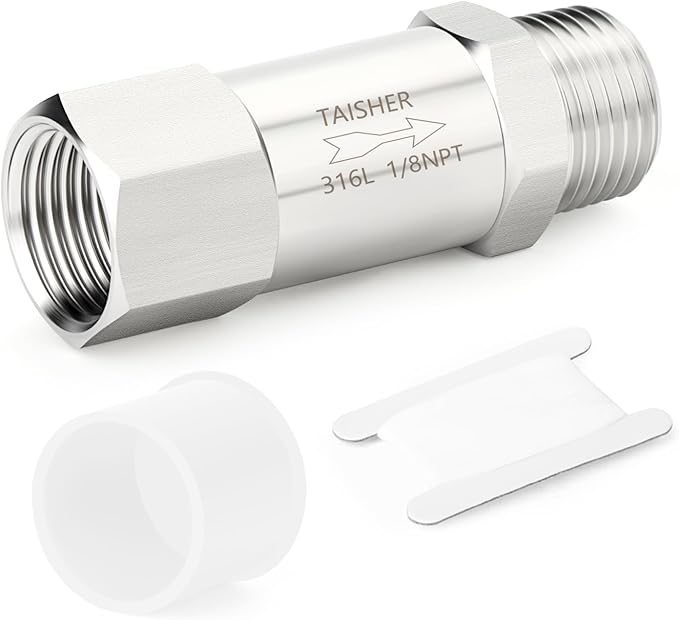 TAISHER 1PCS 316L Stainless Steel 1/8" NPT Male x 1/8" NPT Female Check Valve,Backflow Prevention,One Way Non-Return Check Valves