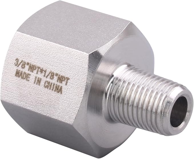 Forged Reducer Adapter Fitting - Stainless Steel 304 Reducing Pipe Connector, 3/8" NPT Female x 1/8" NPT Male (pack of 5)