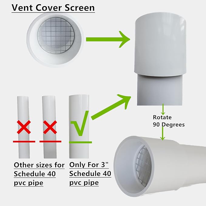 PVC Vent Cap 1 pcs for 3" Schedule 40,PVC Termination Cap,Vent Cover Screen,Round Furnace PVC Pipe Stainless Steel Roof Vent Cap,Installation not Required That PVC Elbow,or Coupling