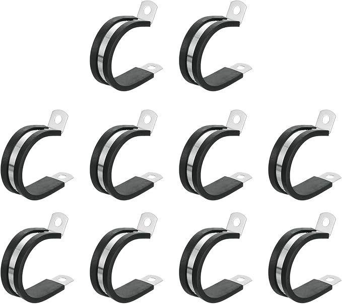 uxcell 1-3/8"(34mm) Cable Clamp, 304 Stainless Steel Rubber Cushioned Insulated R Shape Metal Clamp Tube Holder for Pipe Hose Wire Cord Installation 10Pcs