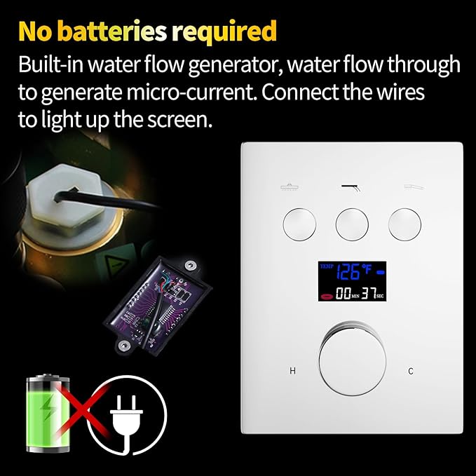 AYIVG 3 Way Shower Diverter Thermostatic Valve LED Digital Display Shower Valves Concealed Shower Control Valve Kit 3 Functions Shower Faucet Valve in Chrome Can Use All Options At a Time