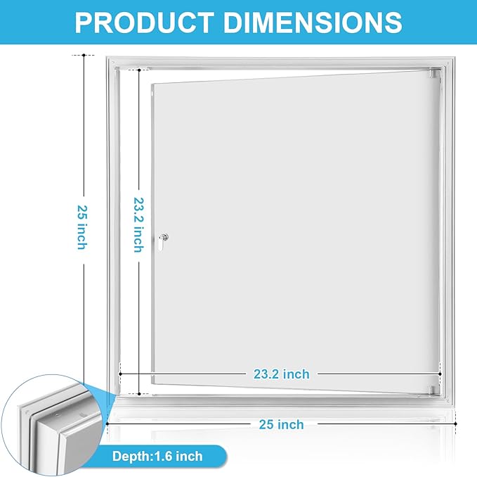 Access Panel for Drywall, 24 x 24 inch with Lock and Key, for Ceiling, Electrical Conduits, Heavy Duty Metal Steel Access Door (White)