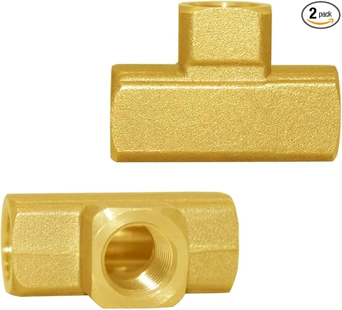 Joywayus 2PCS Brass Tee Pipe Fitting 3/8" x 3/8" x 3/8" NPT Female Barstock 3 Way Hose Fitting