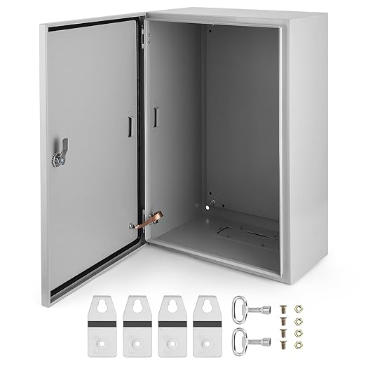 Outdoor Electrical Box, 24x16x10 Steel Junction Box, NEMA 4X Electrical Enclosure Box IP66 Waterproof & Dustproof, Universal Electrical Project Box with Lock & Mounting Plate