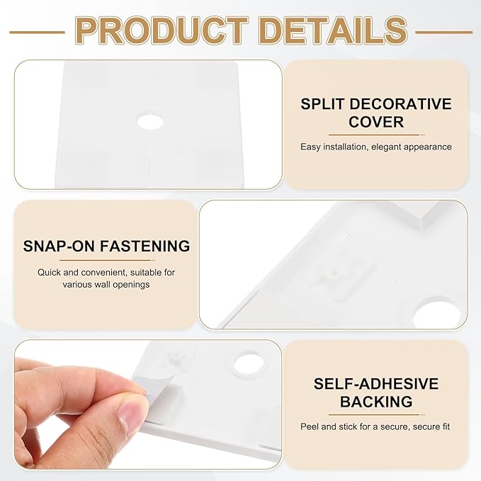 PATIKIL Wall Split Flange 86mm / 3.4" OD, 4 Pcs Square Escutcheon Plate Cover PPR Plumbing Cover Plates with Self-Adhesive Tape for 12mm / 0.5" Dia Water Pipe Faucet, White