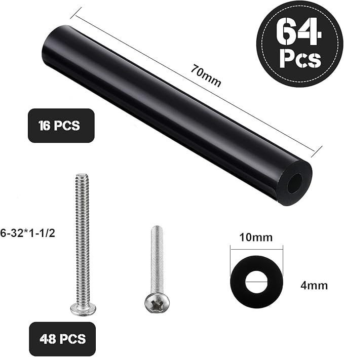 64 Pieces Electrical Outlet Spacers Electrical Outlet Box Extender Kit Includes 16 Pcs 3 Inch Switch and 48 Pcs 1-1/2 Inch 6-32 Thread Flat Head Device Mounting Long Screws (Black)