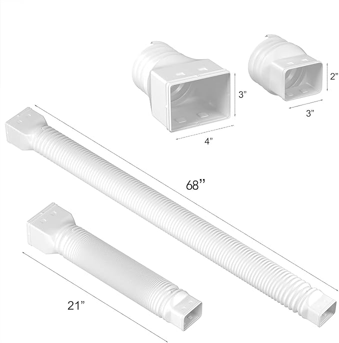 2 Pack Rain Gutter Downspout Extensions Flexible,Drain Downspout Extender Connector 21"-68",Screws for Included,White