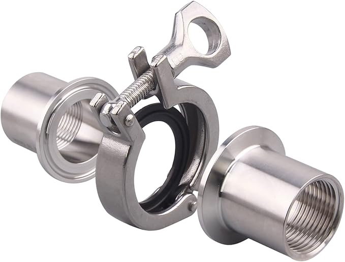DERNORD 2 Pcs Sanitary Female Threaded Ferrule Pipe Fittings + SUS304 Tri-clamp (Tri-clover Clamp) + FKM Gasket (Female Threaded Pipe Size:1 Inch DN25)