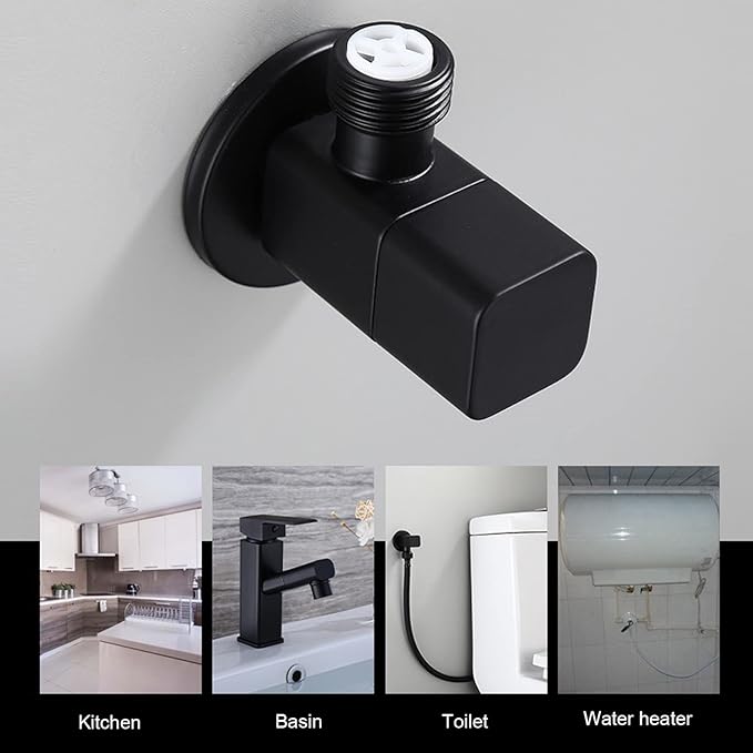 Estink Black Angle Stop Valve G1/2 Mixer Water Stop Valve with All Copper Ceramic Core High Low Temperature Proof for Bathroom Toilet Washbasin