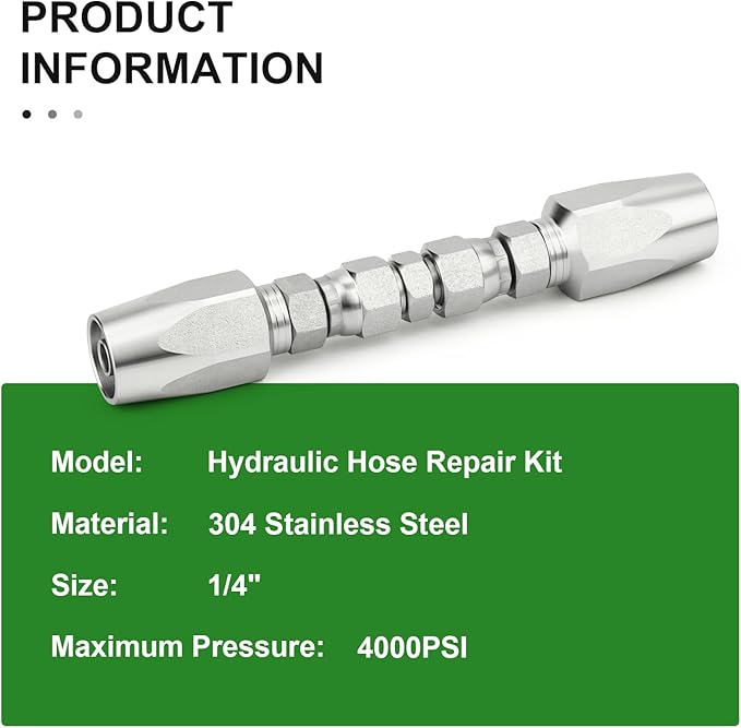 TAISHER 2PCS Hydraulic Hose Repair Kit 1/4" Reusable Fittings, 2-Wire Size #04 Field Repair Kit