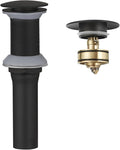BWE Pop-Up Drain Assembly with Strainer for Bathroom Vessel Vanity Faucet Bathroom Vessel Sink Drain Stopper Without Overflow Sink One-Piece Matte Black