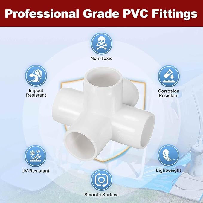 2Pcs 1" Elbow PVC Fitting, SCH40 5-Way Cross Furniture Grade PVC Pipe Fitting, DIY Corner Elbow Connector for Building Furniture, Greenhouse Frame Connection, Socket x Socket