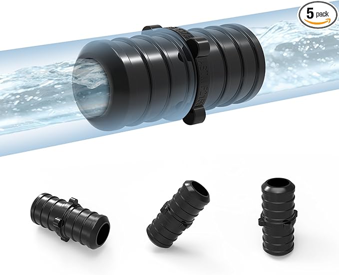 (Pack of 5) Topaipe 1 Inch PEX Poly Crimp Coupling, PPSU Crimp Coupling for Pipe, Plumbing Fittings, Poly Full Flow Fittings for PEX Tubing, ASTM F2159