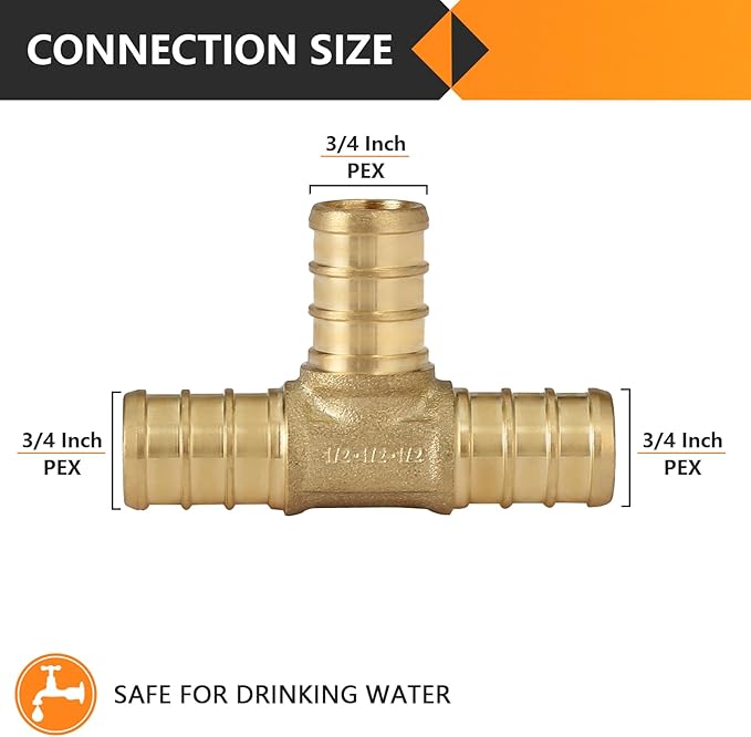 40-Pack HeSun PEX Fittings, 3/4"x3/4"x3/4" Pex Tee, Brass Crimp Fitting for Pex Pipes, ASTM F1807(PEX1807071-40)