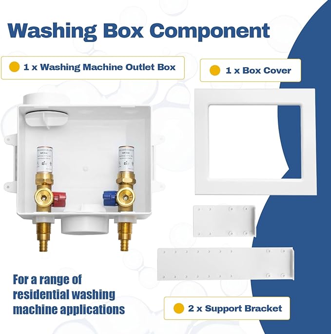 10-PACK GUOFIS Washing Machine Outlet Box with Copper Water Hammer Arrestor, PEX Laundry Washer Box with Central and Side Drain Design(1/2"PEX Crimp Connection Inlet X 3/4"MHT Outlet)(WM012-10Pack)