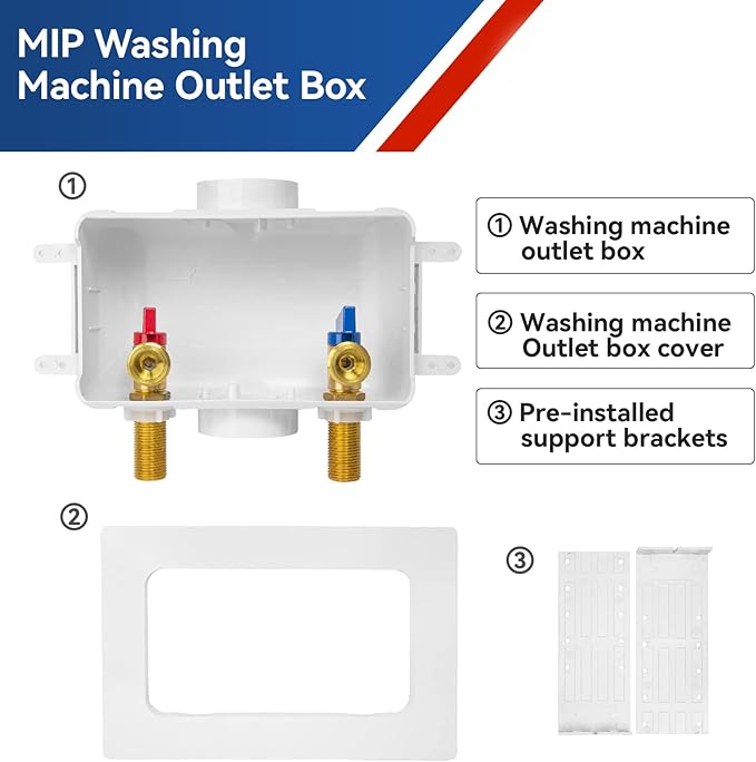 Washing Machine Outlet Box,1/2 Inch Sweat MIP x 3/4 Inch MHT Connection Laundry Outlet Boxes,Washer Plumbing Fittings Box with Center Drain