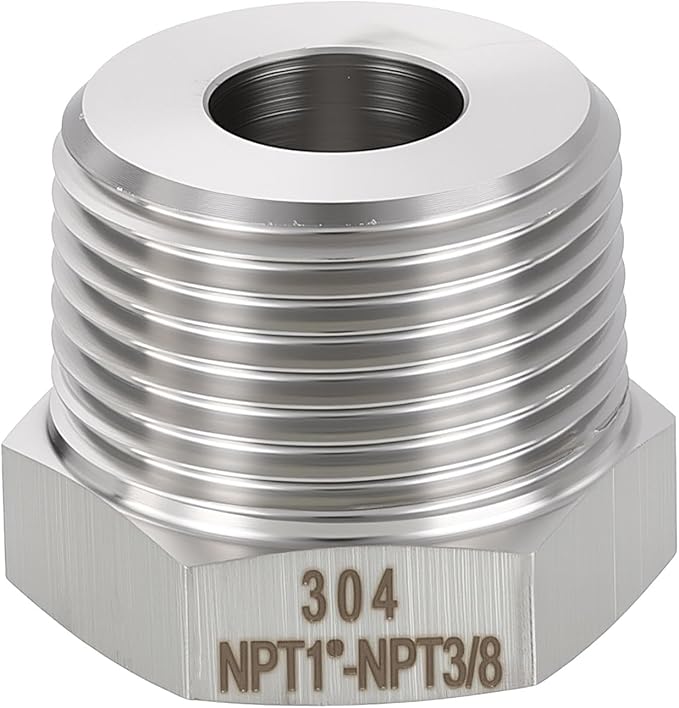METALLIXITY 1PCS 1" Male NPT x 3/8" FeMale NPT Thread 304 Stainless Steel Hex Bushing Extension Tube Adapters Convert for Water Tub Spout/Shower