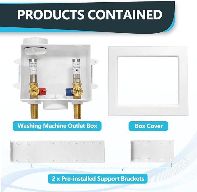 Washing Machine Outlet Box, Center Drain/Side Drain, 1/2 Inch MIP Sweat Inlet x 3/4 Inch MHT Outlet Connection, with Stainless Steel Water Hammer Arrestor (Pack of 20)(WM006-20Pack)