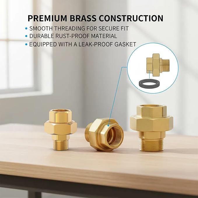 TAISHER 2PCS Brass Union，1/4" NPT Male x 1/4" NPT Female Brass Pipe Fitting