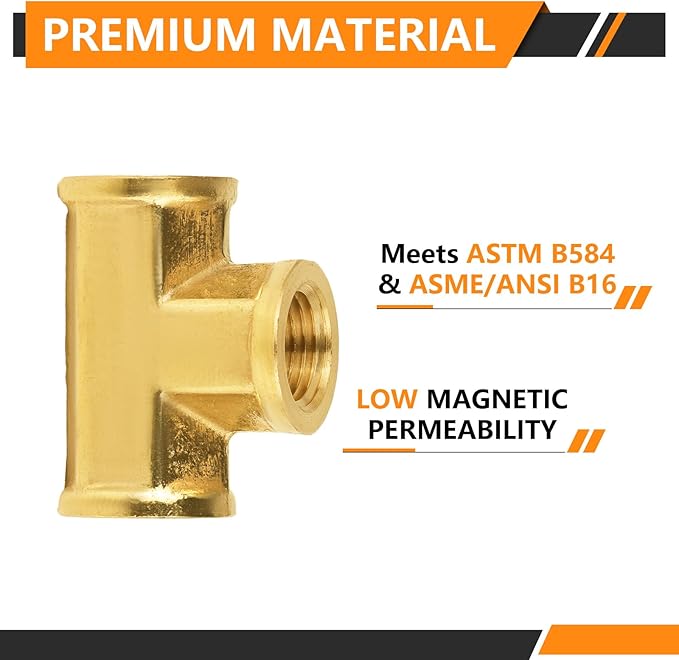 10-PCs HeSun Brass Pipe Fitting, 1/8" x 1/8" x 1/8" NPT Female Thread Tee