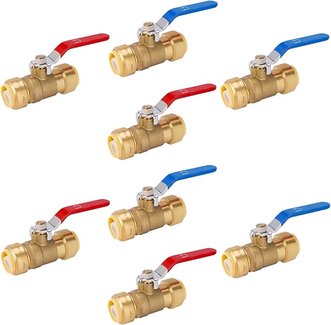 HeSun 8-PCs 1/2 Inch Push Fit PEX Ball Valve, Push-to-Connect Full Port Shut-off Valve for Hot and Cold Water,with 1 Disconnect Clip, PEX,Copper,CPVC, Blue & Red