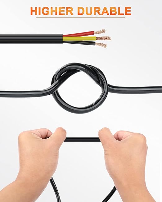 NAOEVO 20 Gauge Wire 3 Conductor Electrical Wire, 20 AWG Stranded PVC Cord, 12V Low Voltage/Tinned Copper/Flexible Cable for Automotive Wiring, Lamp Cord, Marine Cable (50FT)