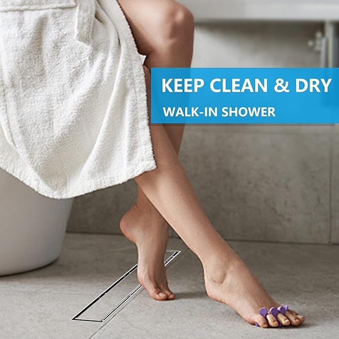 ZEKOO 2 in 1 Linear Shower Drain 32 Inch,Tile Shower Drain(Brushed Nickel),304 Stainless Steel Linear Shower Drain with Tile Insert Grate,Rectangular Linear Drains