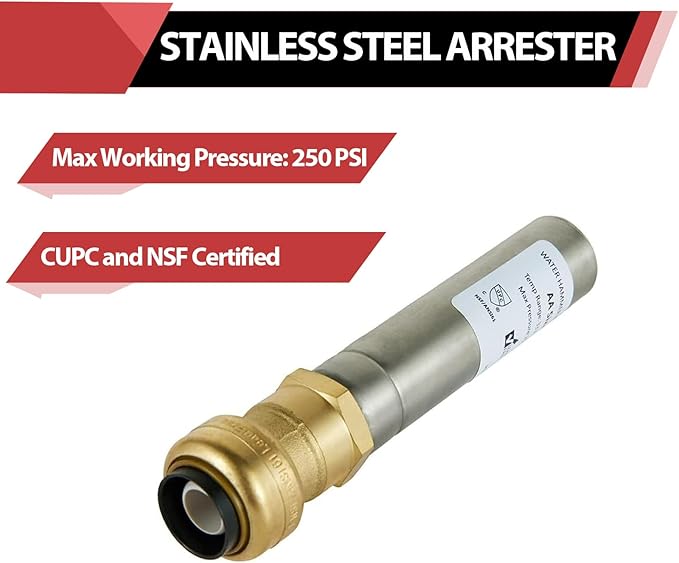 2-Pack EFIELD MH-151-A1, Stainless Steel Water Hammer Arrestor 1/2-Inch Push-Fit to Connect Pex, Copper, CPVC, Free Disconnect Clip Tool,(HAMMER007-2PCS)