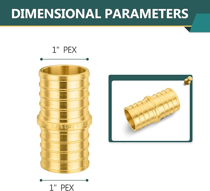 50-Pack PEX Fittings Niikappu 1"x1" Pex Straight Coupling, Brass Crimp Pipe Fittings for PEX Pipes, ASTM F1807
