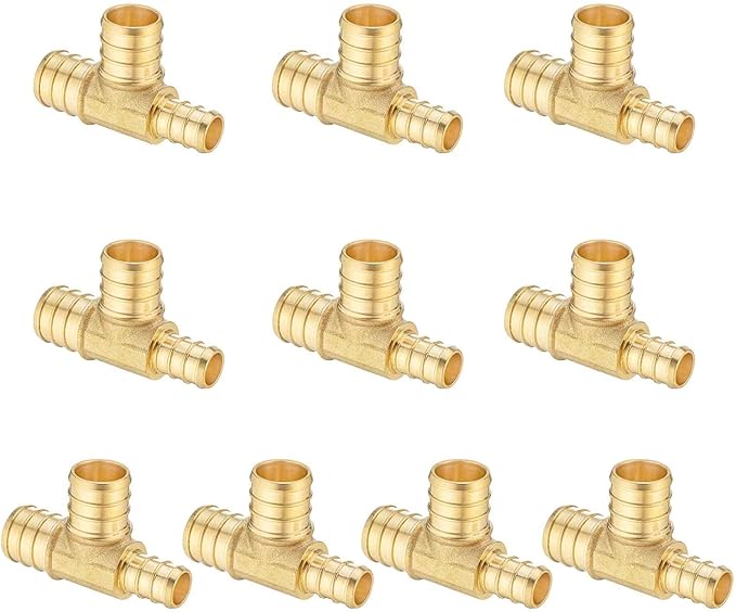 (10 Pack) Lidertik Pex Fittings Reducing Tee Brass Crimp Pipe, 1/2" * 3/4" * 3/4" PEX-B Brass LI-APXT123434(10 Pieces)