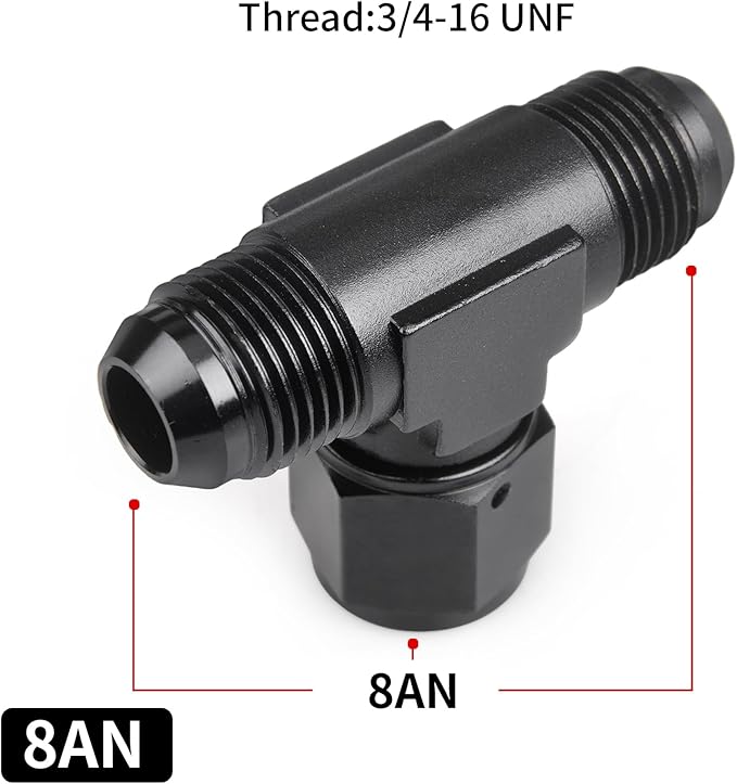 8AN Male Tee Fitting Adapter with AN8 Female Swivel on Side Aluminum 2Pcs