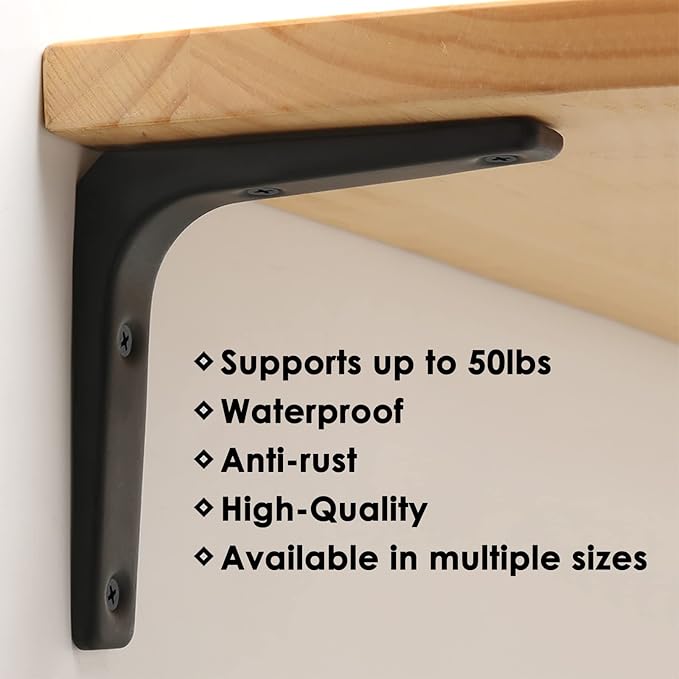 SAYAYO 2 PCS Iron Wall Shelf Bracket, 4 x 4 Inch Heavy Duty Shelf Support Bracket Decorative Joint Angle Bracket, Matte Black