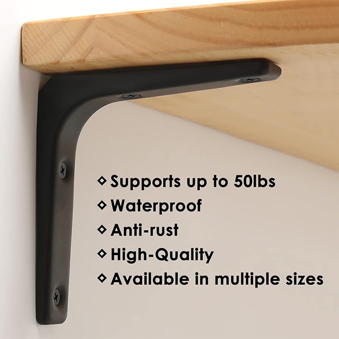 SAYAYO Black Shelf Bracket 20 PCS, 4 x 4 Inch L Shape Wall Brackets Heavy Duty Metal Bracket Hanging Angle Brackets Shelf Support