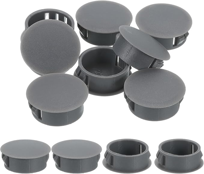 uxcell 12Pcs 25mm(1") Nylon Hole Plugs, Flush Type Panel Round Snap in Fastener Knockout Locking Plugs for Furniture Insert End Caps Panels, Gray