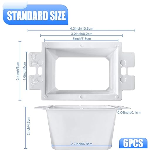 6 Pcs BE1-2 Electrical Outlet Box Extenders, Electrical Box Extender, 1 Gang Power Outlet Box Extender, Electric Box Extenders for Outlets, Single Gang Electric Outlet Box Extension with 12 Screws