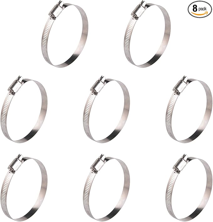 Winlong 3.5'' Stainless Steel Hose Clamps, 8PK SAE 56 Worm Gear Drive Hose Clamps Clamping Range 3 to 4 Inch (76-102mm) for Automotive Plumbing, 3 1/2'', 3 3/4'', 3 1/4'' Clamps