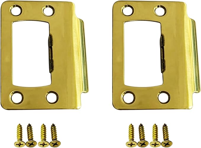 QCAA Solid Brass Universal Type Restorer Lock Strike Plate, 2-1/4" x 1-3/4", Polished Brass, 2 Pack, MIT