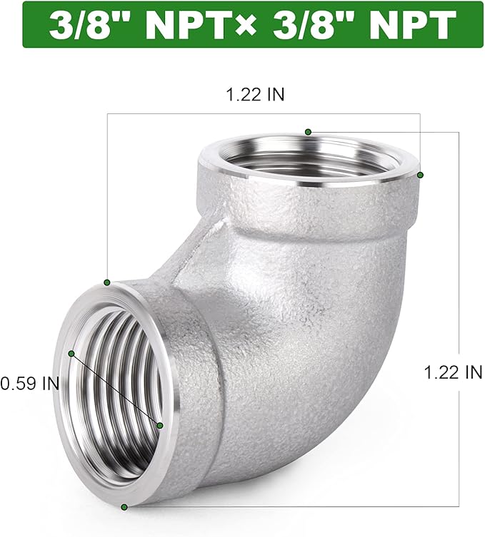 TAISHER 10PCS 304 Stainless Steel 90 Degree Elbow Fittings, 3/8 Inch NPT Female Pipe to 3/8 Inch NPT Female 304 Stainless Pipe Fitting