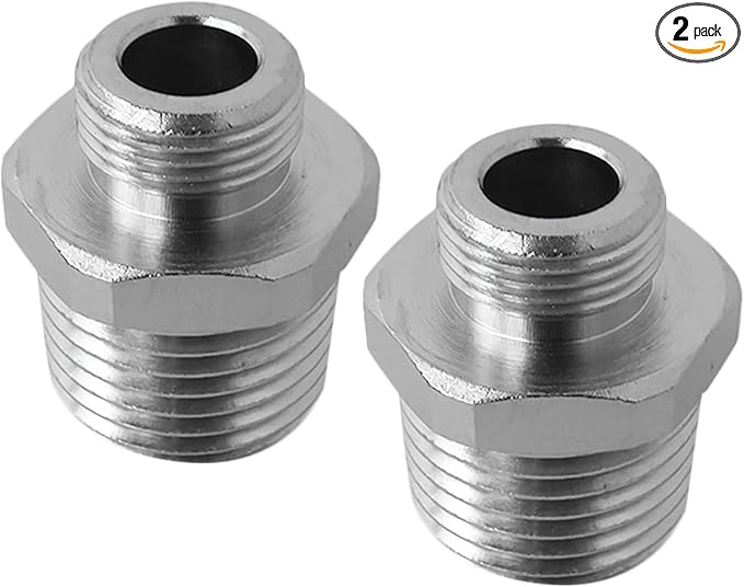 2 Pack 1/2" to 3/8" Faucet Supply Line Adapter, 2-Pack Brass Hose Connector with Rubber Washer for RV Kitchen Plumbing