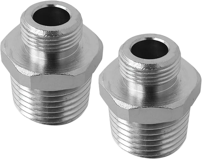 Leak-Proof Faucet Adapter 1/2 to 3/8 Inch Male, Solid Brass Construction with Rubber Washer for Drinkable Water Safe Plumbing Connections, 2 Pack