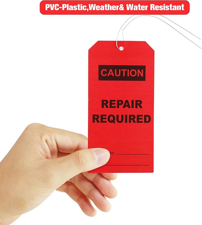 50 pcs Repair Require Tags with Pre-Attach Wire,PVC Plastic Maintenance Required Tags