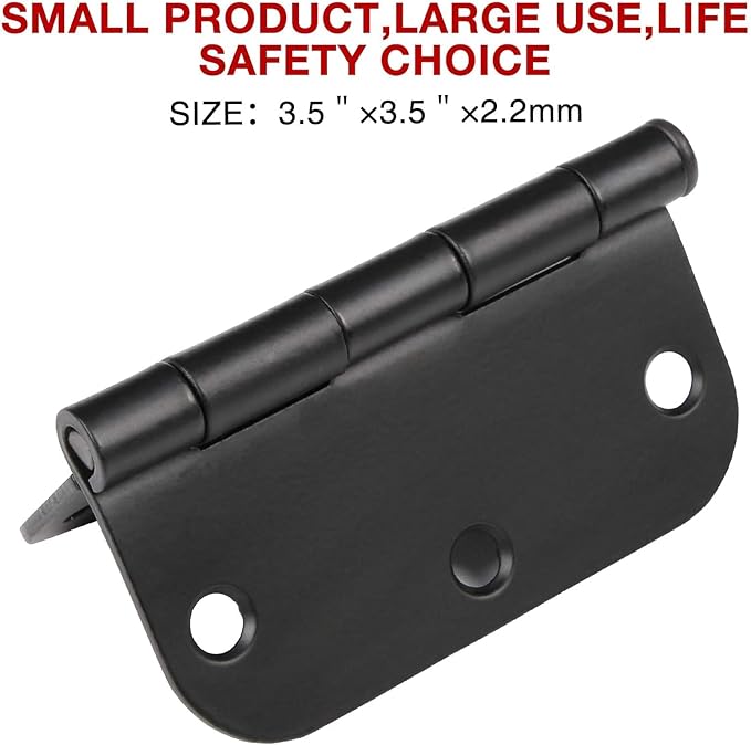 30 Pack Matte Black Door Hinges 3.5 x 3.5 Inch 5/8" Radius, Interior Heavy-Duty Rounded Hinge for Doors Standard Bedroom Office Door Hardware Removable Pin,RV,Garage,Storage Shed,Livestock Facilities