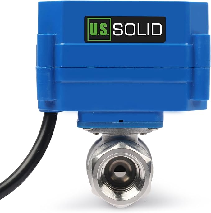 U.S. Solid 1/2" NPT 2-Way Motorized Ball Valve with US Plug 110VAC 304 Stainless Steel Electrical Ball Valve, Auto Return, Normally Closed, IP65, NSF Certified