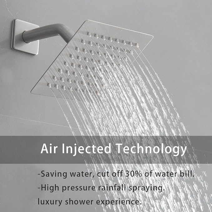 Shower System Brushed Nickel Bathroom Rainfall Shower Faucet Set Complete Wall Mounted 6 Inch Shower Head and Handle Set with Rough-in Valve Body and Trim Kit