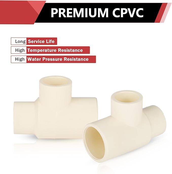 50-PACK EFIELD CPVC Tee Fittings,3/4"x3/4"x1/2" CPVC-CTS Slip Reducing Tee,(CPVC024-10-50PCS)