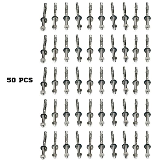 Wedge Anchors – Heavy-Duty 304 Stainless Steel Expansion Bolts for Concrete & Masonry, Rust-Resistant & Durable - 3/8" X 3-3/4" - 50 Pack