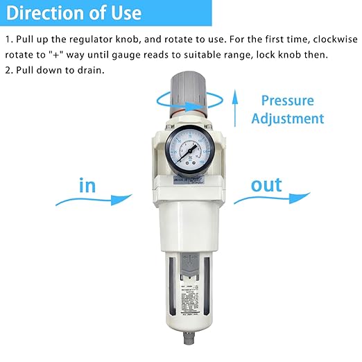 XingNEeng 1" NPT Compressed Air Filter Regulator Lubricator Combo, Water/Oil Trap Separator, Gauge(0-150 psi), Semi-Auto Drain, Poly Bowl, 5 Micron Brass Element, Metal Bracket, for Pneumatic Systems